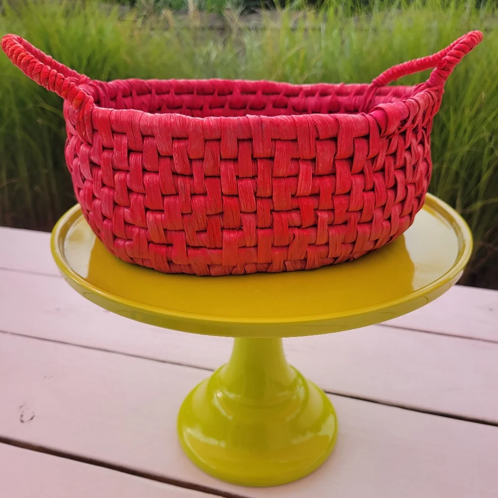 Dyed 2-Handled Basket & 6 NWT Mini Bamboo Baskets ~ Cute & Colorful!